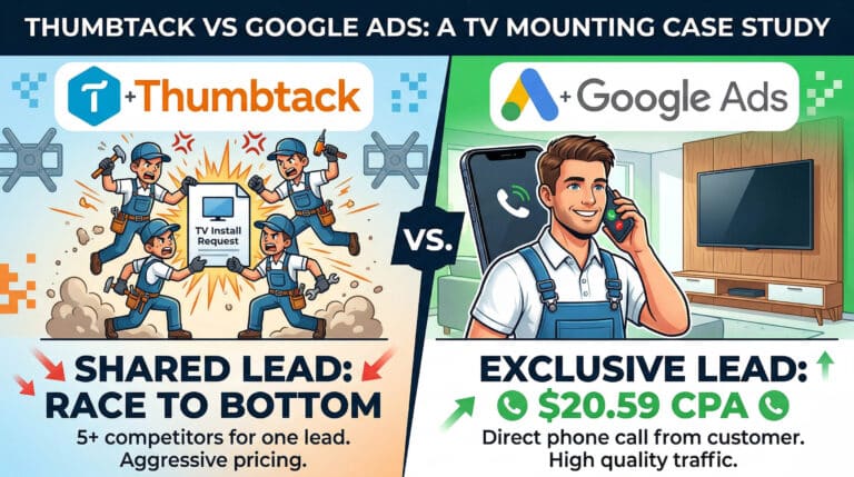 Google Ads vs Thumbtack lead generation for TV mounting business comparison