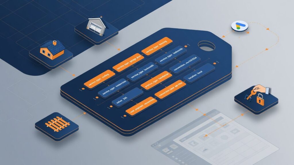 Essential custom parameters configured inside the GTM tag for Google Ads dynamic remarketing setup on WordPress websites for home service businesses