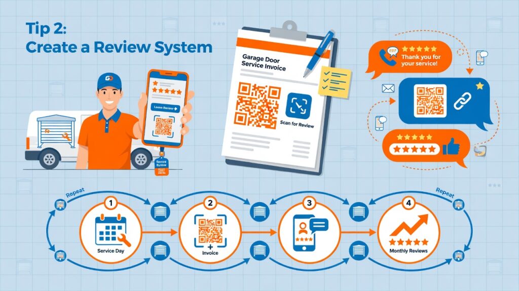 Local SEO tip 2 create a repeatable review system with text links QR codes and trained staff asking after every completed job