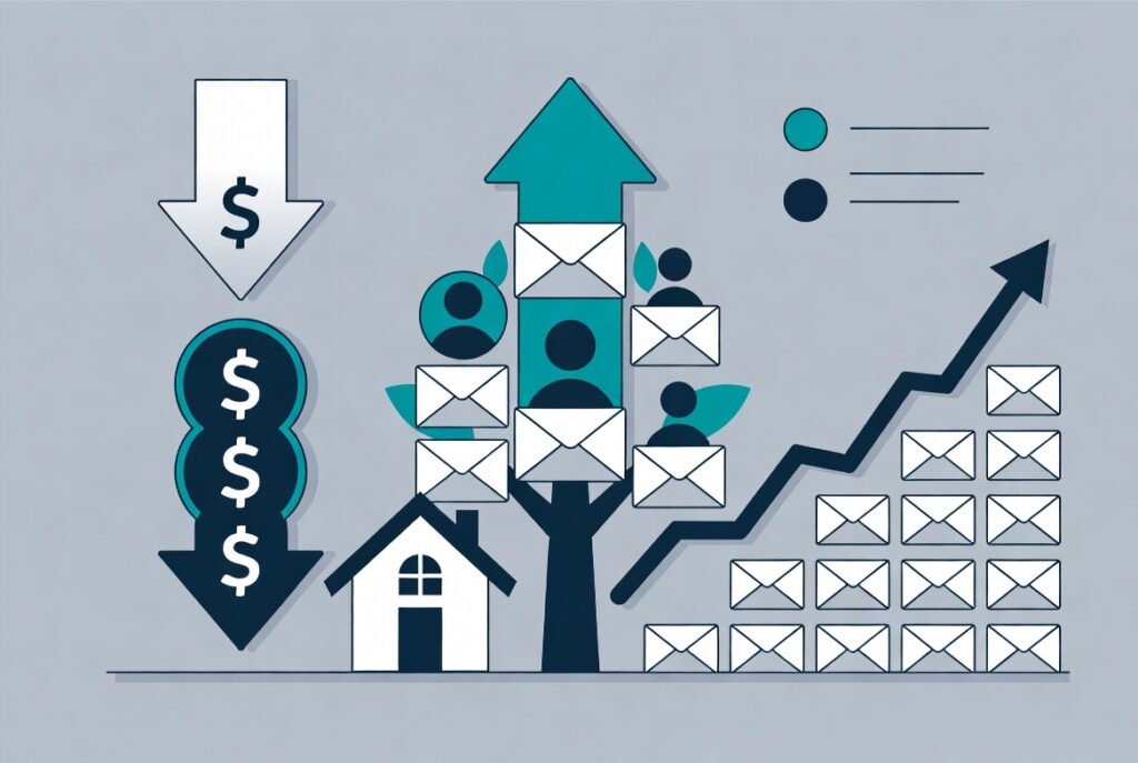 How email marketing works in real life illustration: lead form submission to CRM storage to automated email sending and conversion tracking for home service businesses, email marketing best practices 2026