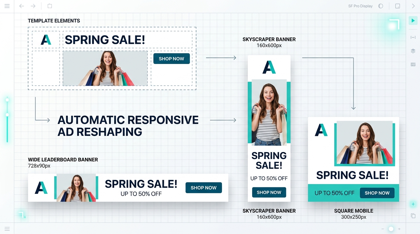 A mockup of responsive banner ad designs adapting to different screens for local trade marketing strategies.