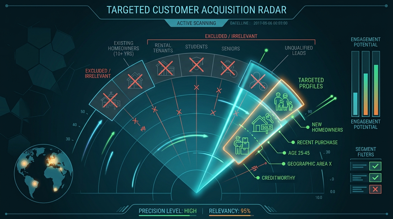 A target radar selecting local audiences for home service lead generation strategies.