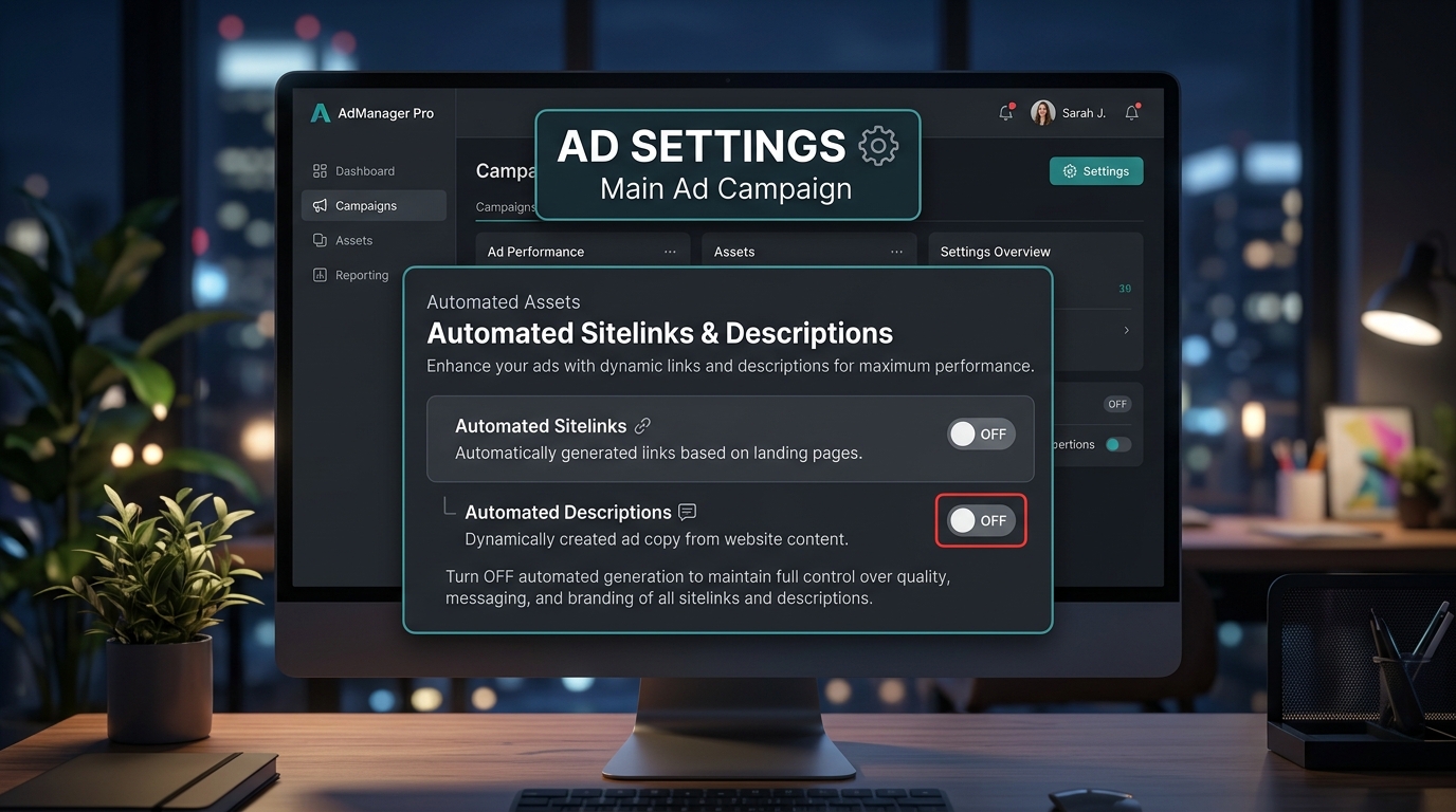 Disabling automated sitelinks to refine home service lead generation strategies.