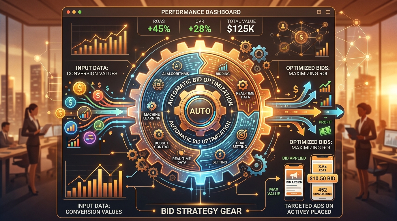 A smart bidding gear optimizing home service lead generation strategies.