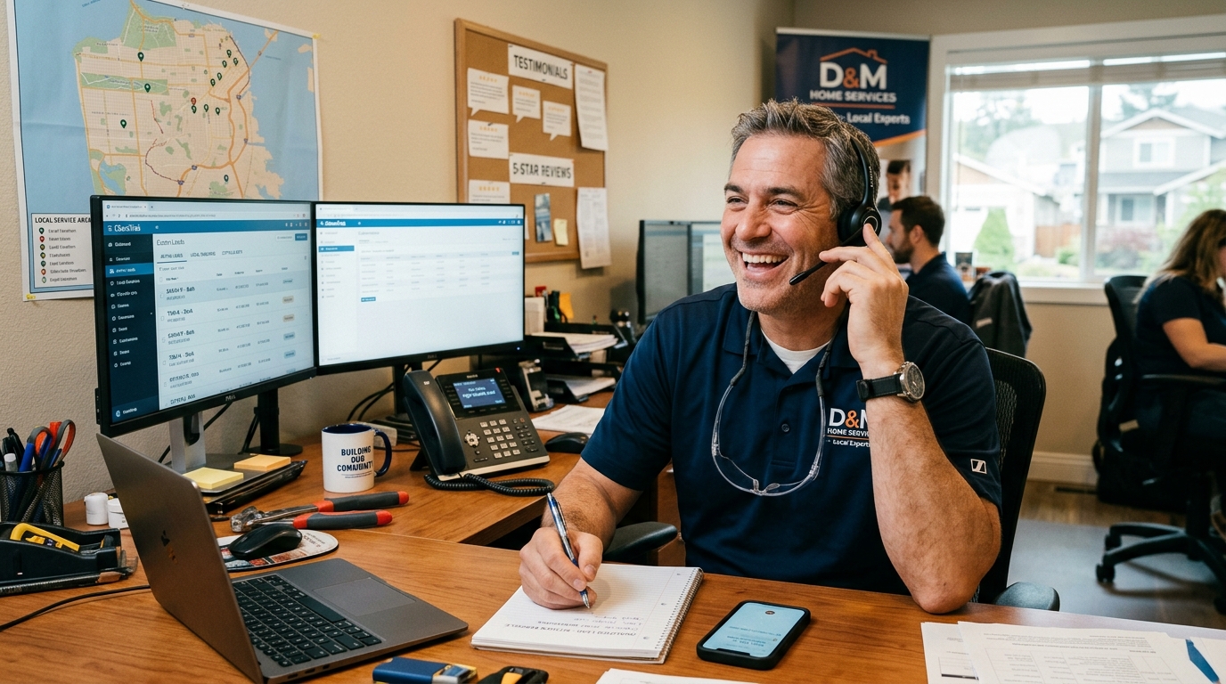 A local contractor receiving lead calls, illustrating home service lead generation strategies.