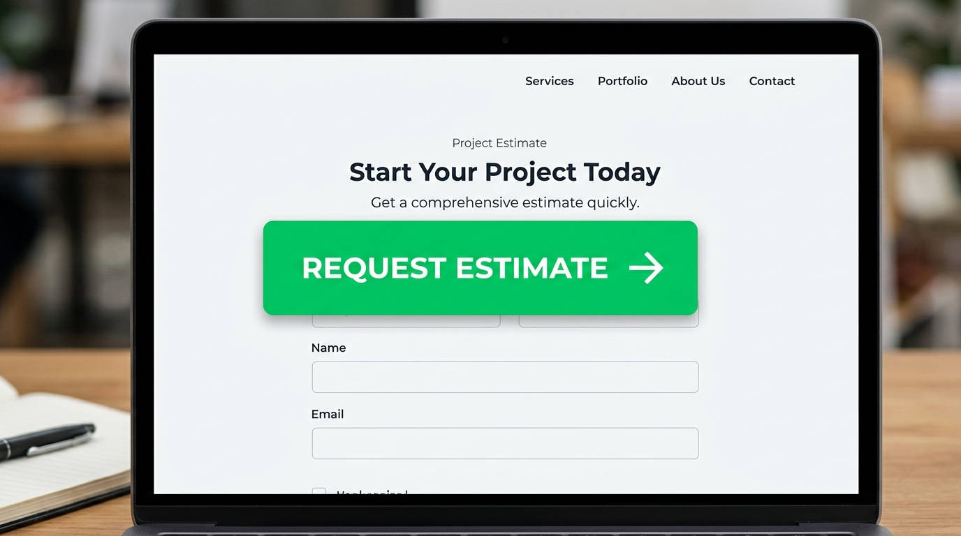 A prominent green button for booking services, demonstrating home service website conversion tips.